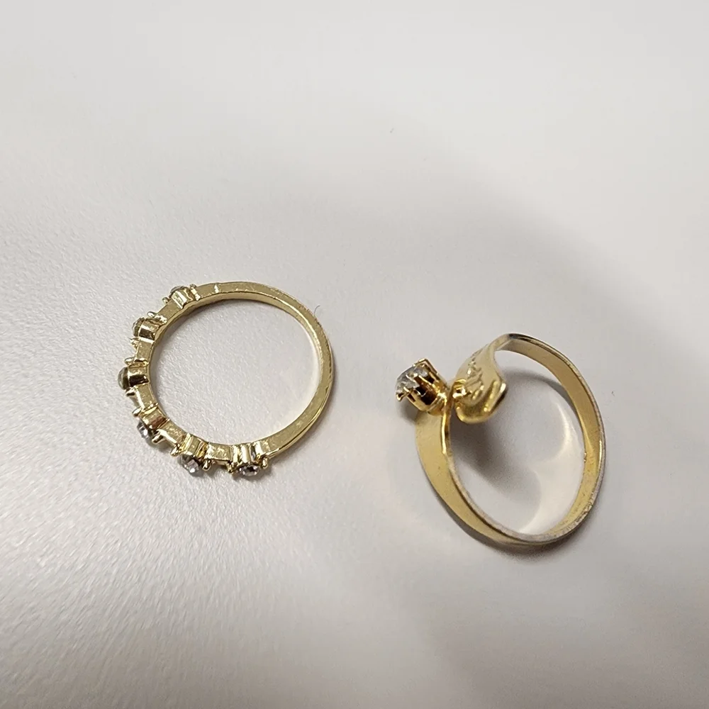 Sz 7 Gold Bypass Wrap Birthstone Name Ring & Bezel-Set Bubble Eternity Band Set
